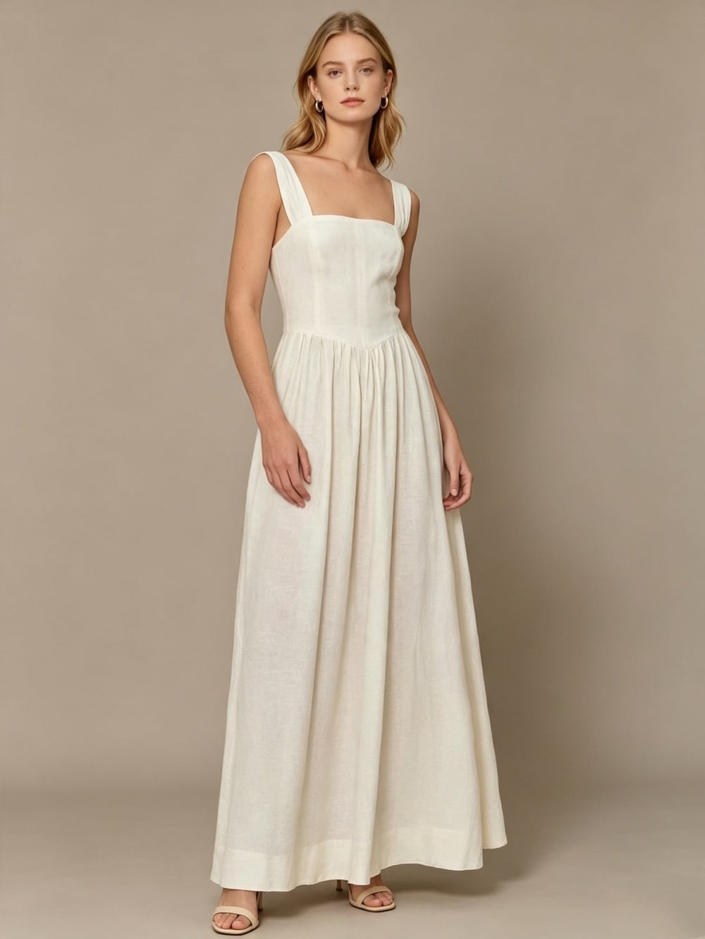 Nwt Farm Rio Stretch Linen Blend Cami Maxi Dress Size Xs Classic Off White